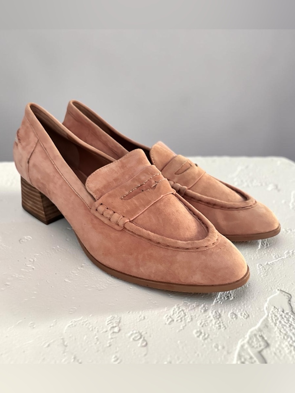 Vince Camuto Carissla Suede Block Heel Loafers in Blush Pink - Women's